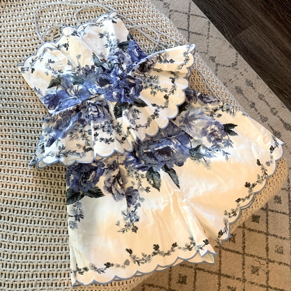 Zimmermann Scalloped Floral Print Linen Shorts & Top - Zimmerman Size 2